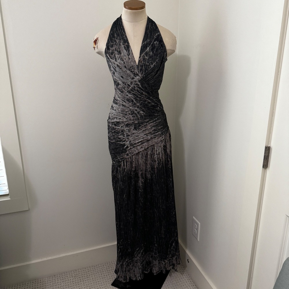 Halston Heritage Halter Mermaid Maxi Dress Green Black Dark Romantic Whimsigoth